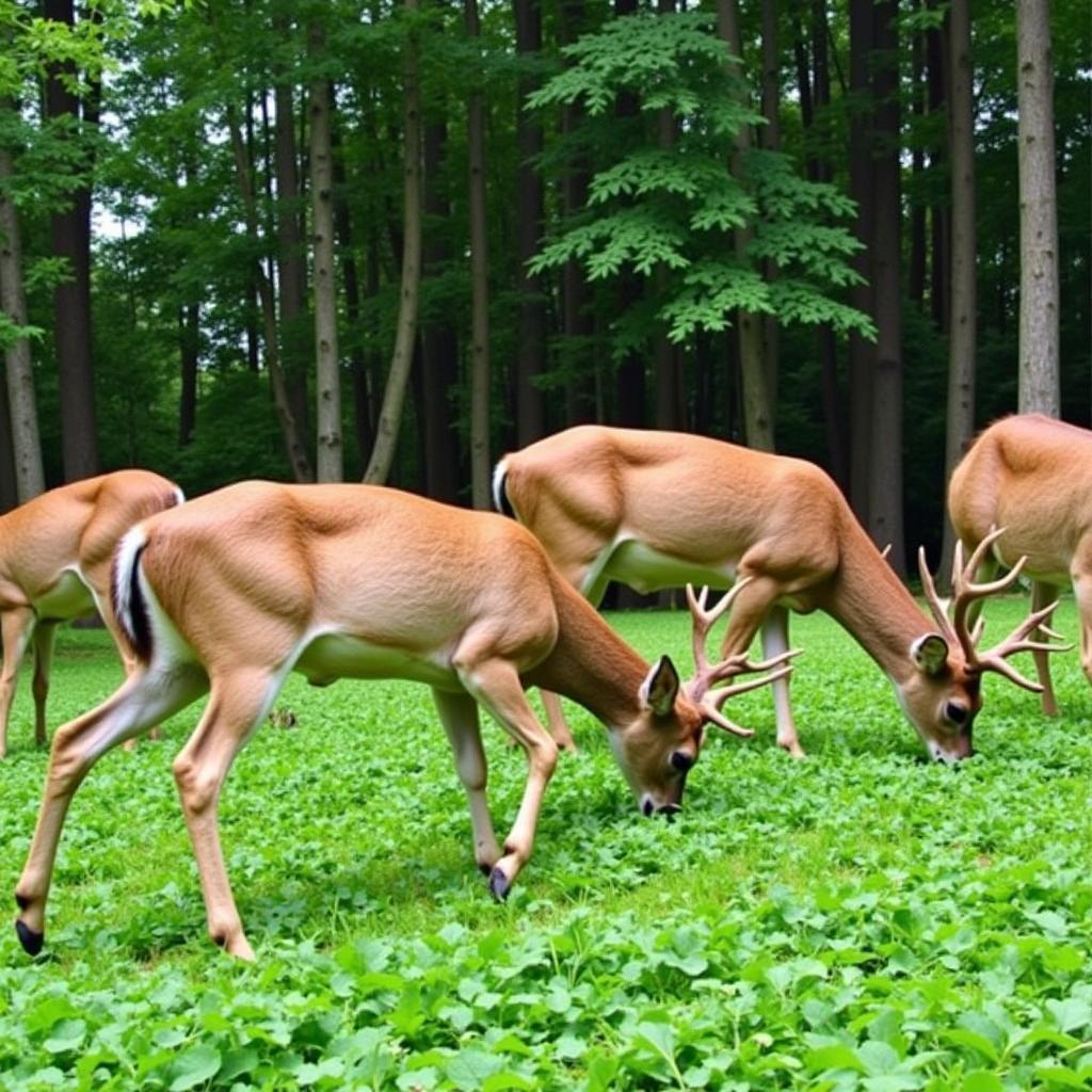 Deer Grazing in Red Clover Food Plot