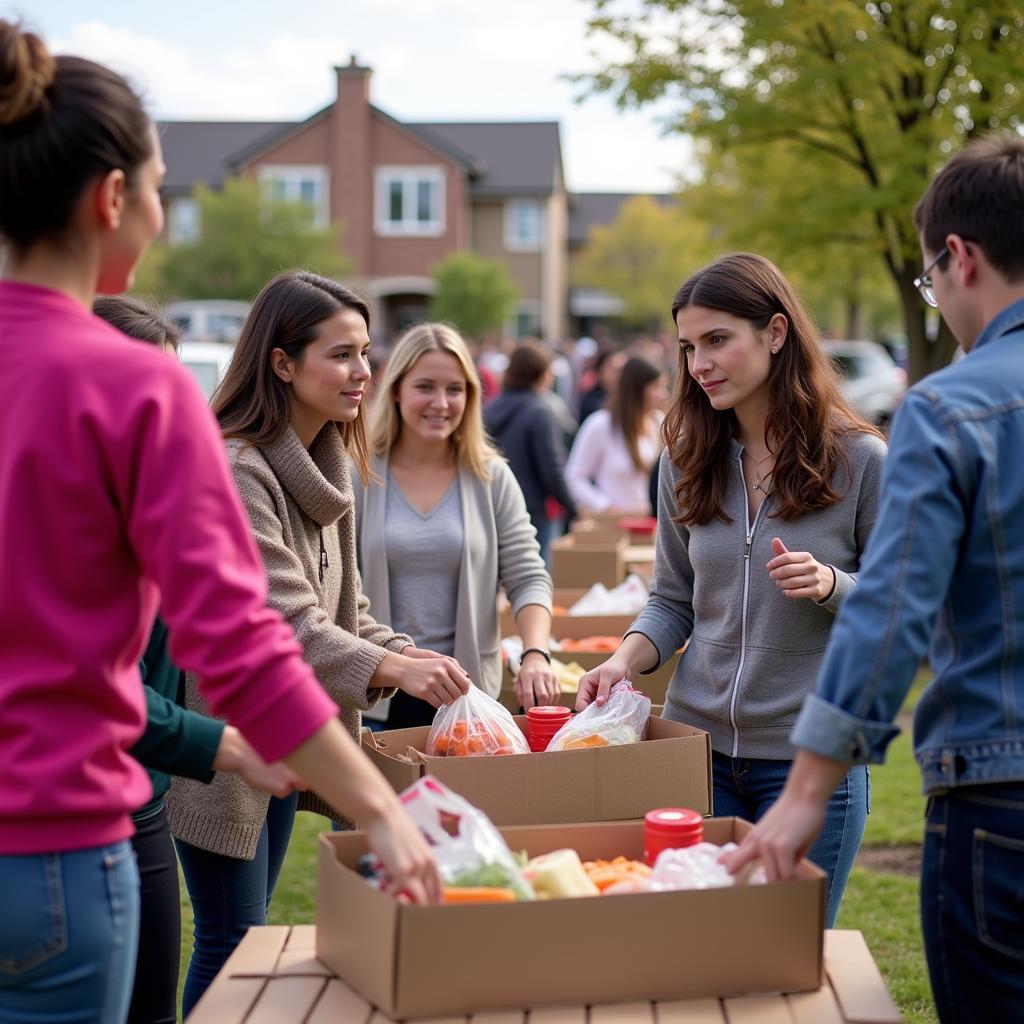 Families receiving food assistance at a Dekalb County Food Bank distribution event