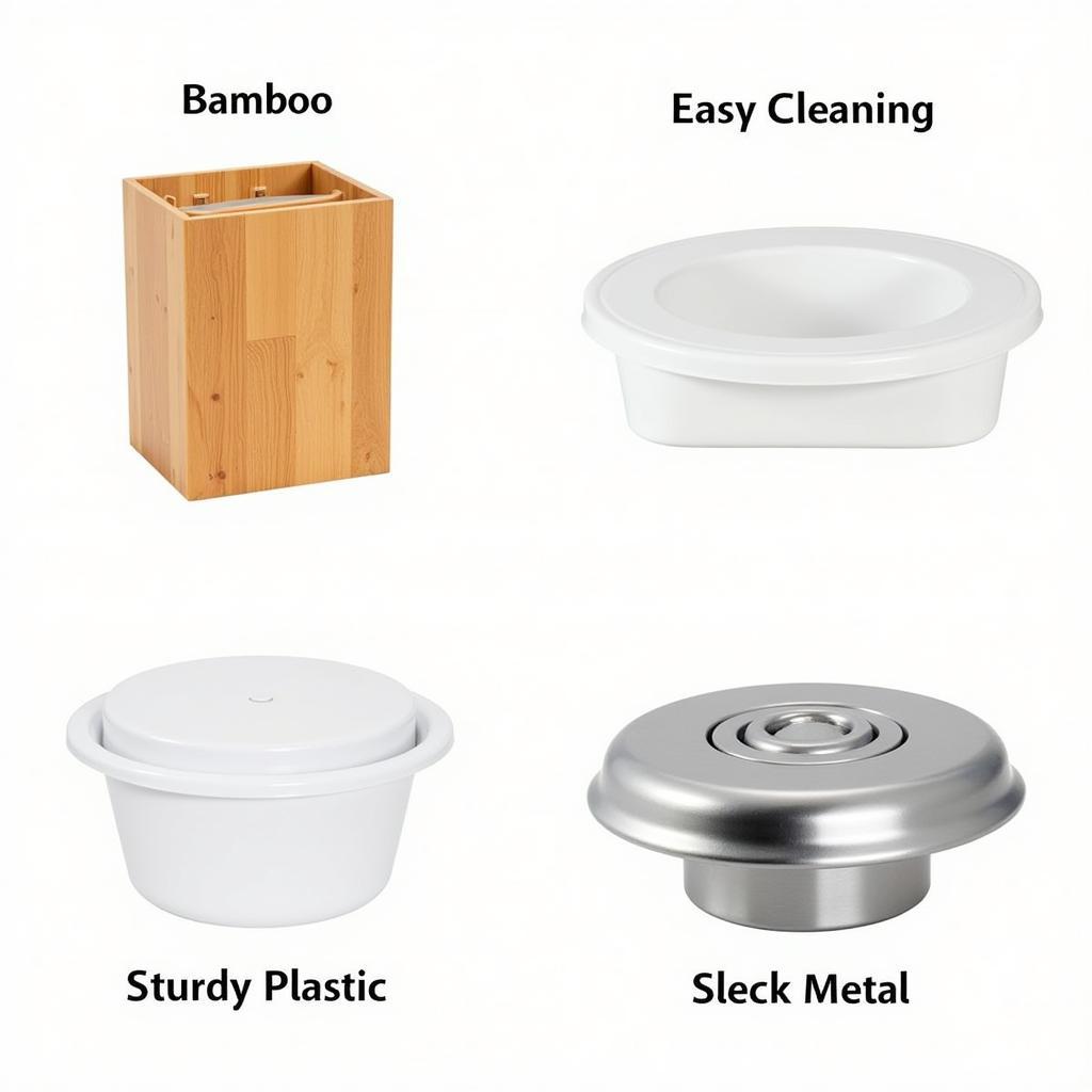 Various food storage lid organizers made of different materials, like bamboo, plastic, and metal.