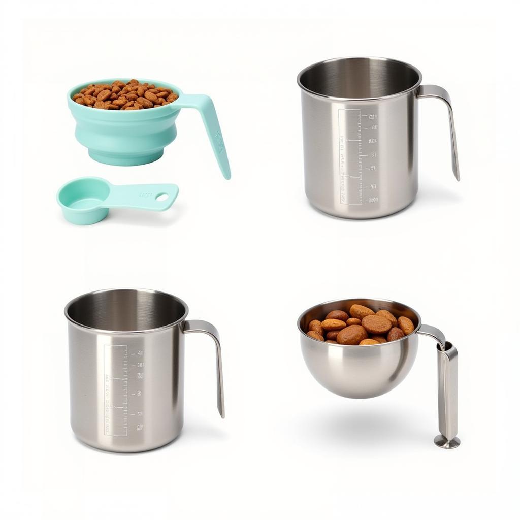 Different types of pet food measuring cups for various needs