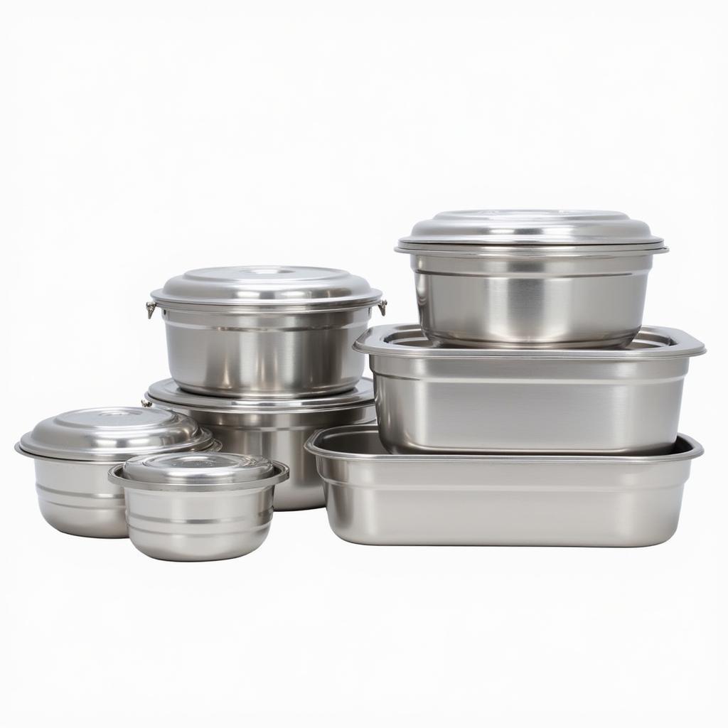 Various sizes of stainless steel food containers