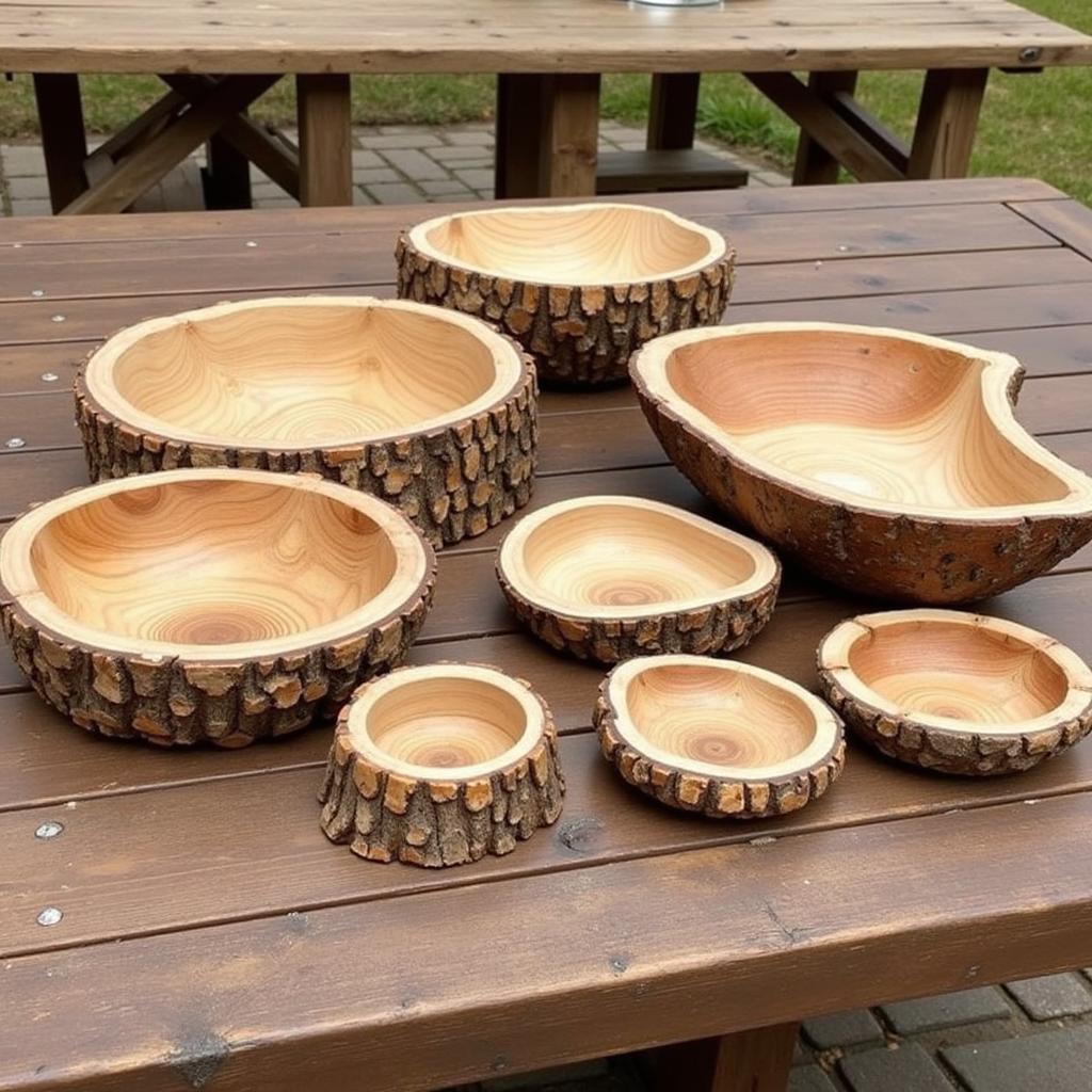 Various sizes of bark bowls suitable for different dog breeds