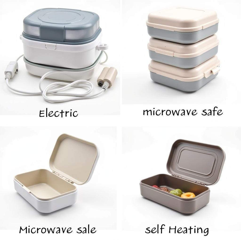 Various styles of bento boxes designed for keeping food warm, including electric, thermos, microwave-safe, and self-heating options.