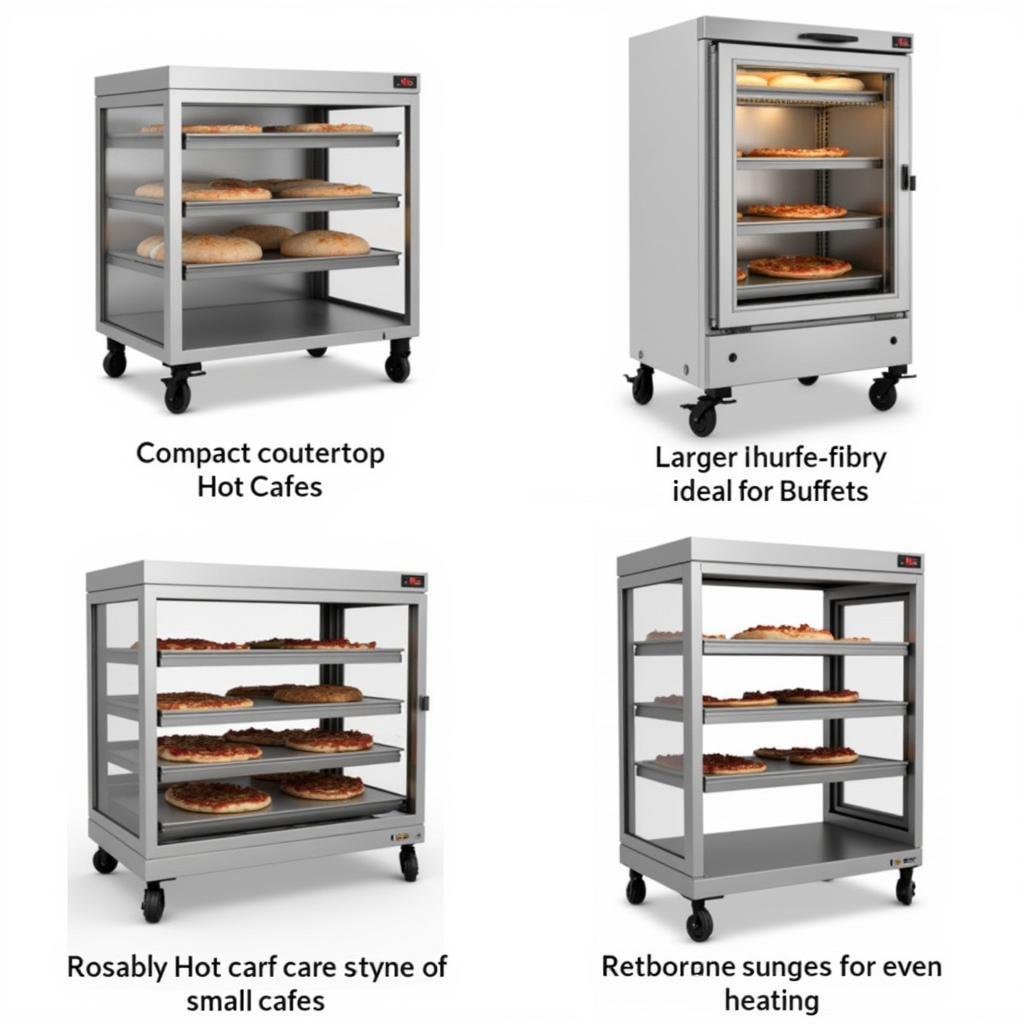 Various types of hot cases for different food service needs.