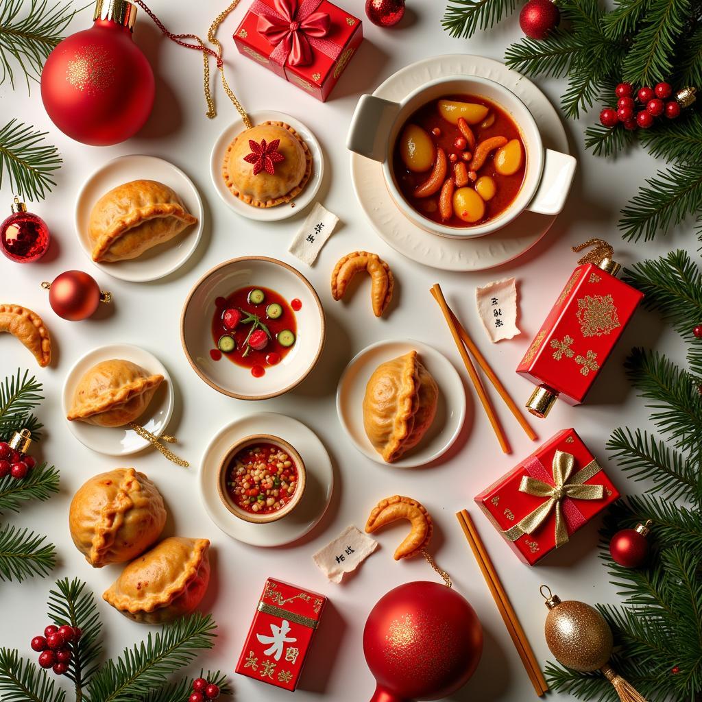 Variety of Chinese food Christmas ornaments showcased