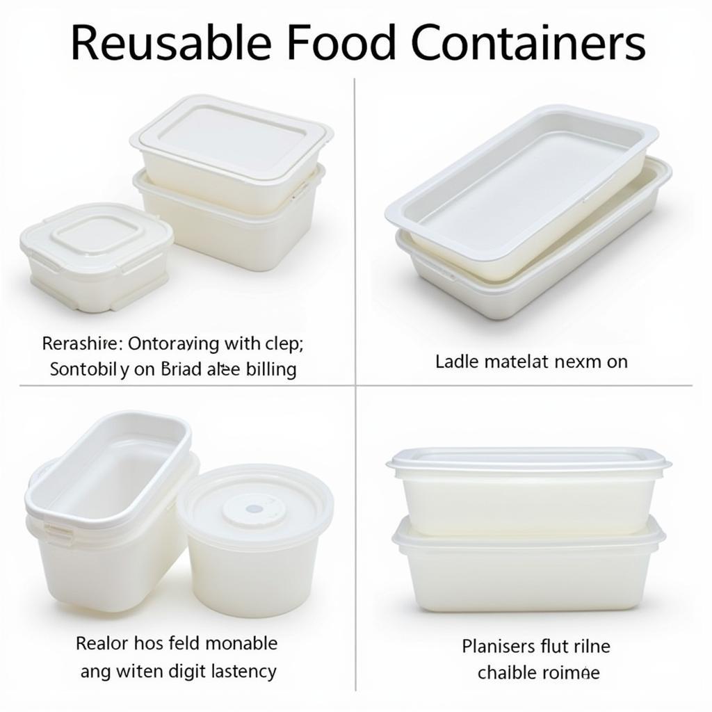 A display of reusable food containers made of glass, stainless steel, silicone, and bamboo.