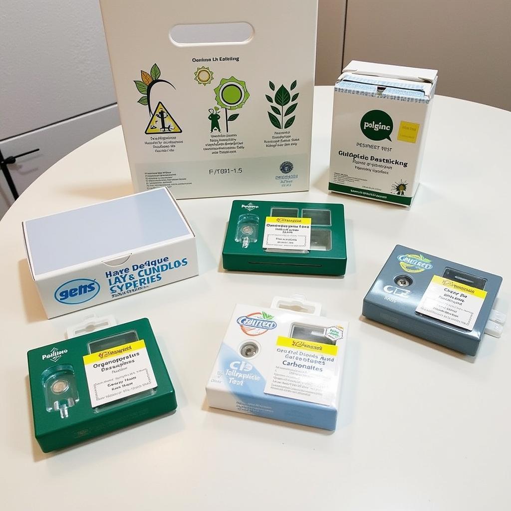 Various types of pesticide test kits are displayed, showcasing their differences in size, features, and target pesticides.