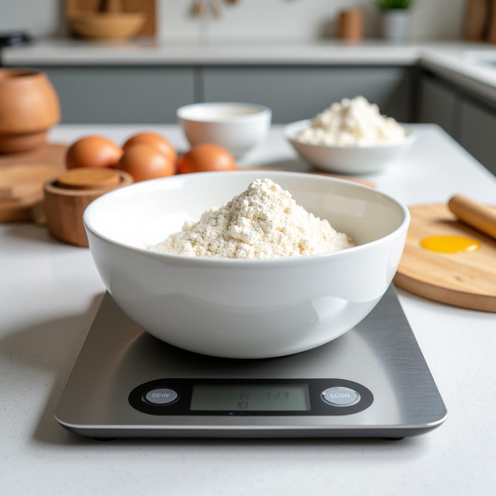 Digital kitchen scale weighing ingredients