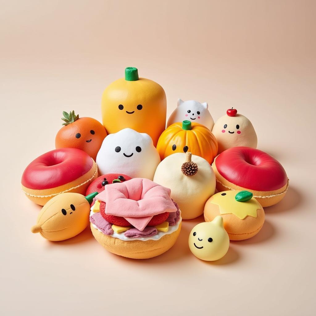 A Collection of Junk Food Squishmallows on Display