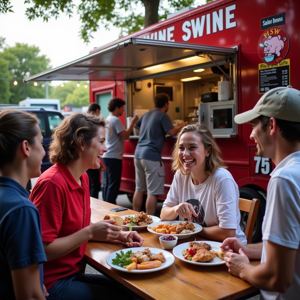 Divine Swine Customers Enjoying Food