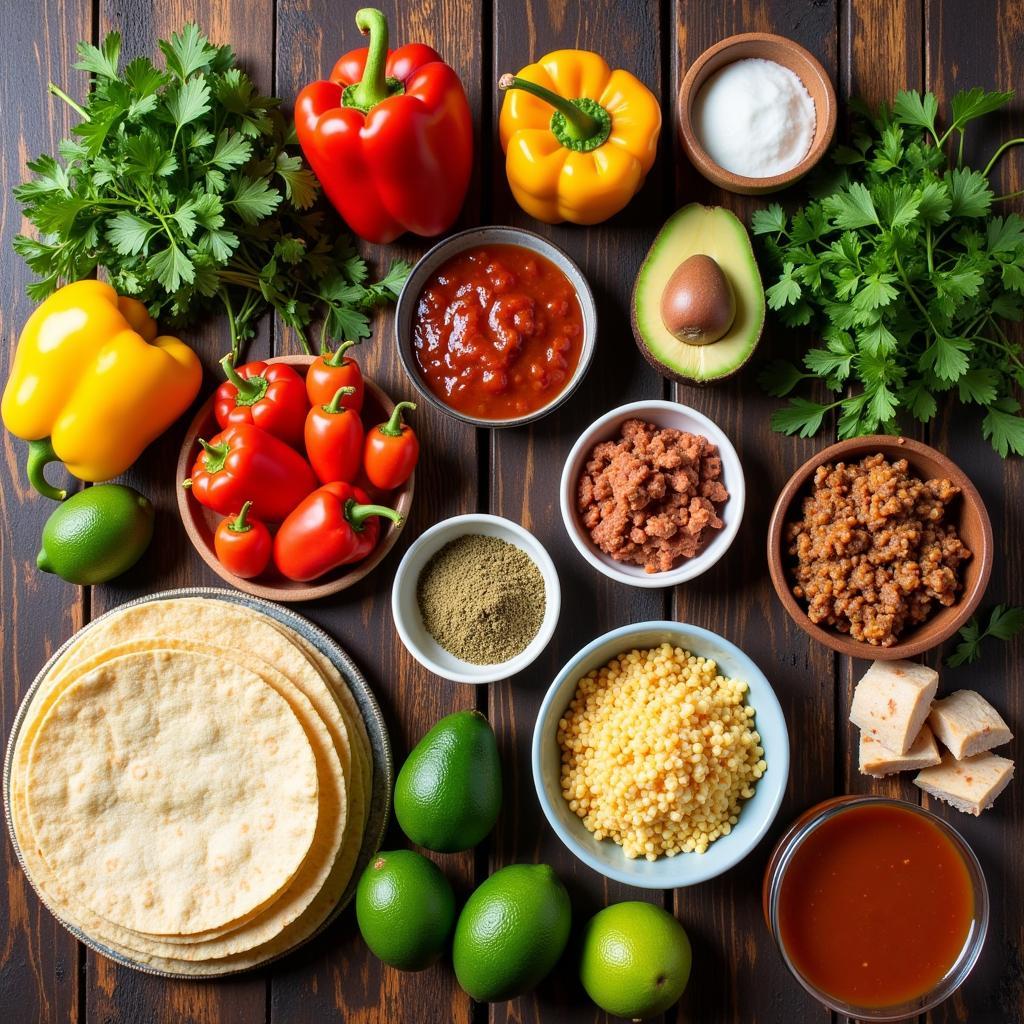 An array of fresh ingredients laid out on a table, ready to be assembled into a DIY Mexican food box.