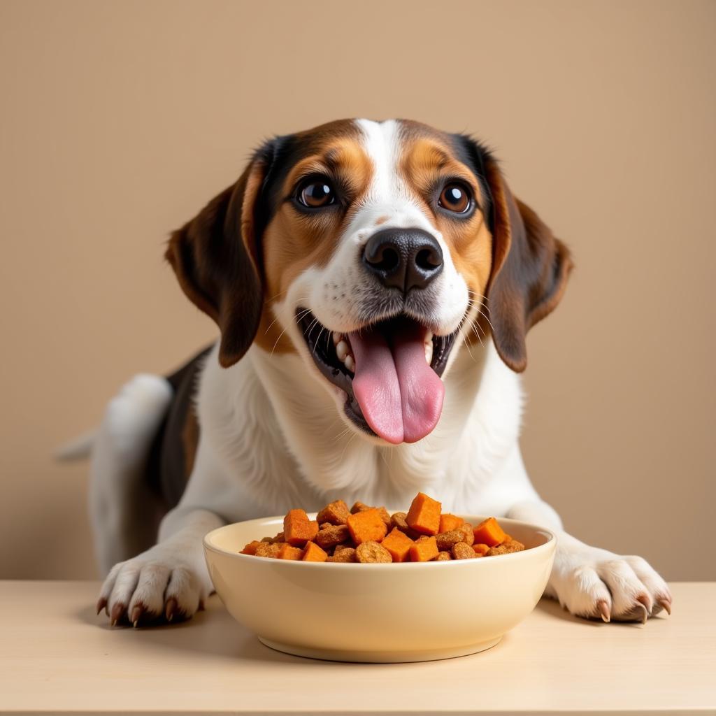 Happy Dog Enjoying Chicken and Sweet Potato Dog Food