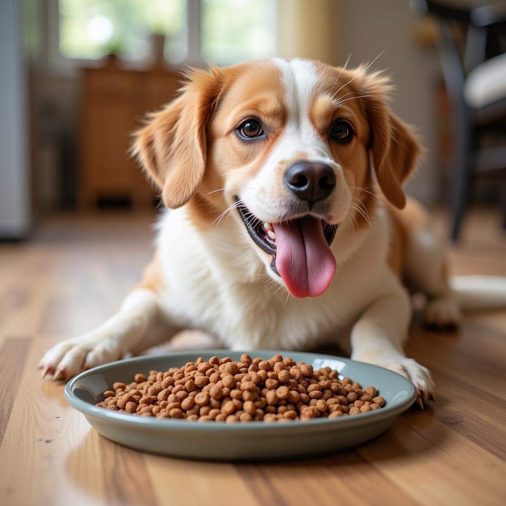 Dog Enjoying Fish Meal Based Dog Food