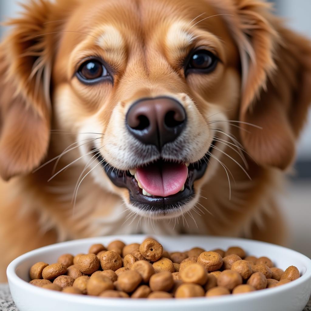 Dog Enjoying Rabbit Kibble