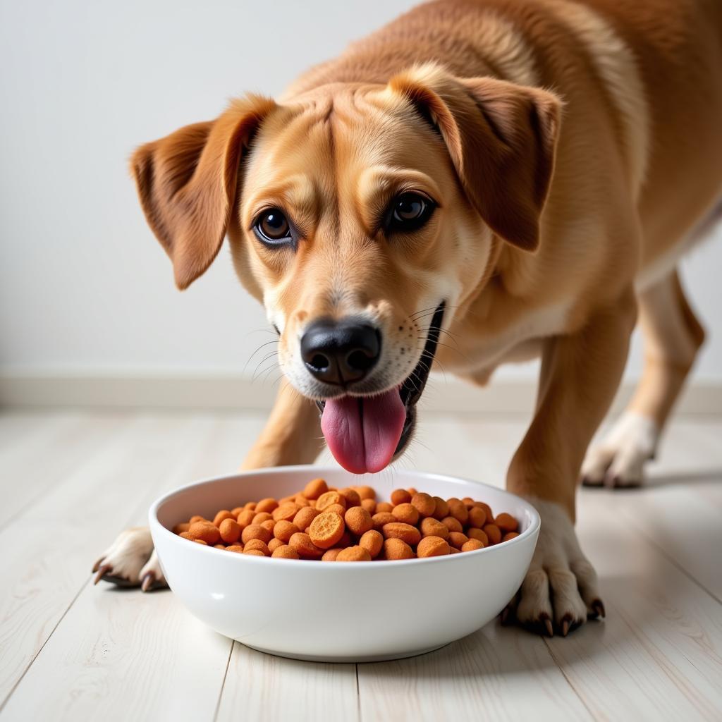 Dog Enjoying Salmon Based Food