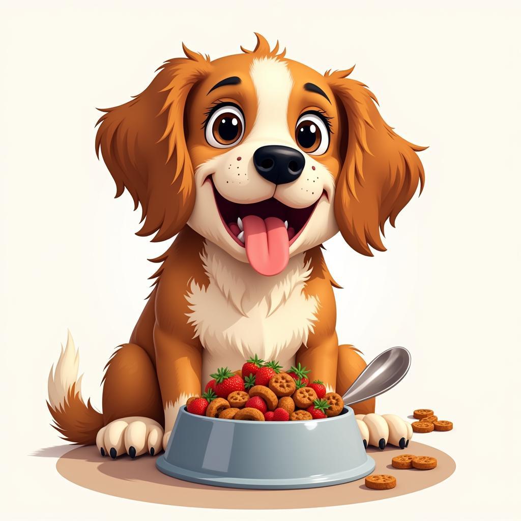 A happy dog eagerly eating a bowl of customized dog food.