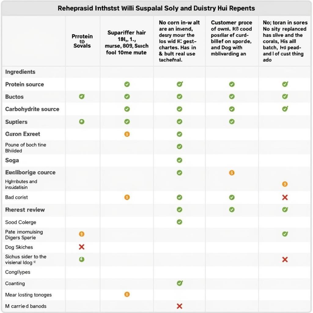 Comparison chart of various no corn, wheat, soy dog food options