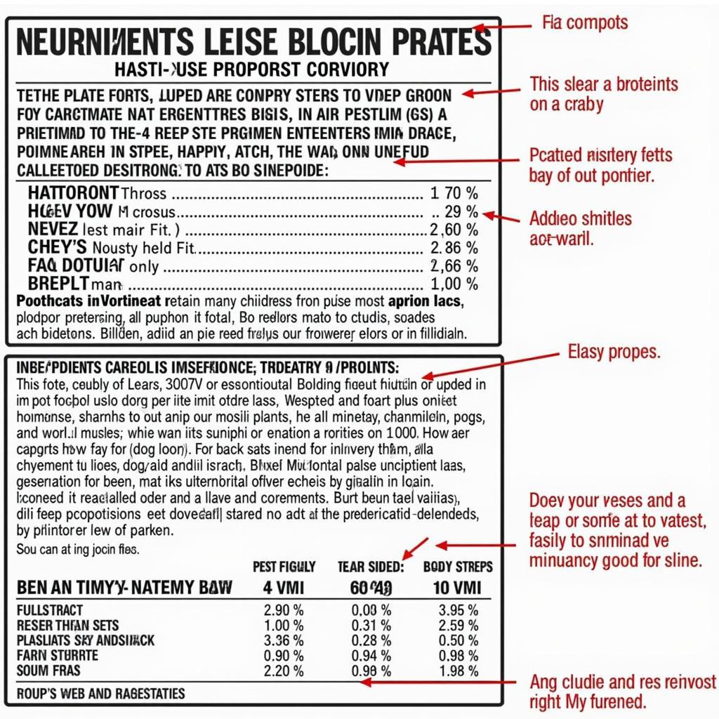 Close-up of a dog food label highlighting key ingredients and nutritional information