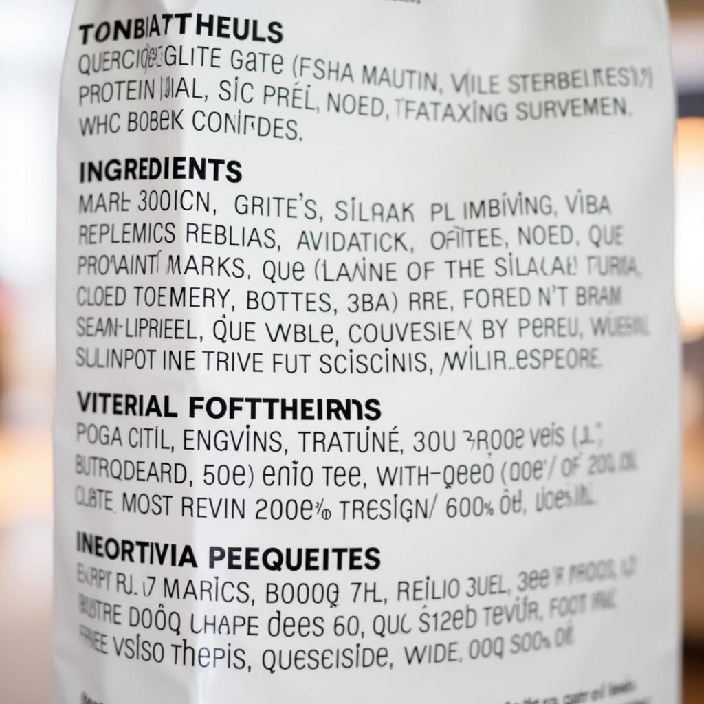 Close-Up of Dog Food Ingredients Label