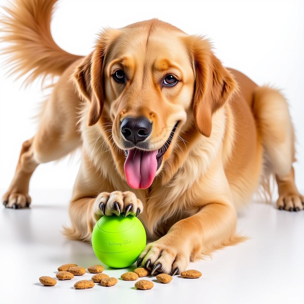 Dog Interacting with a Food Dispensing Toy