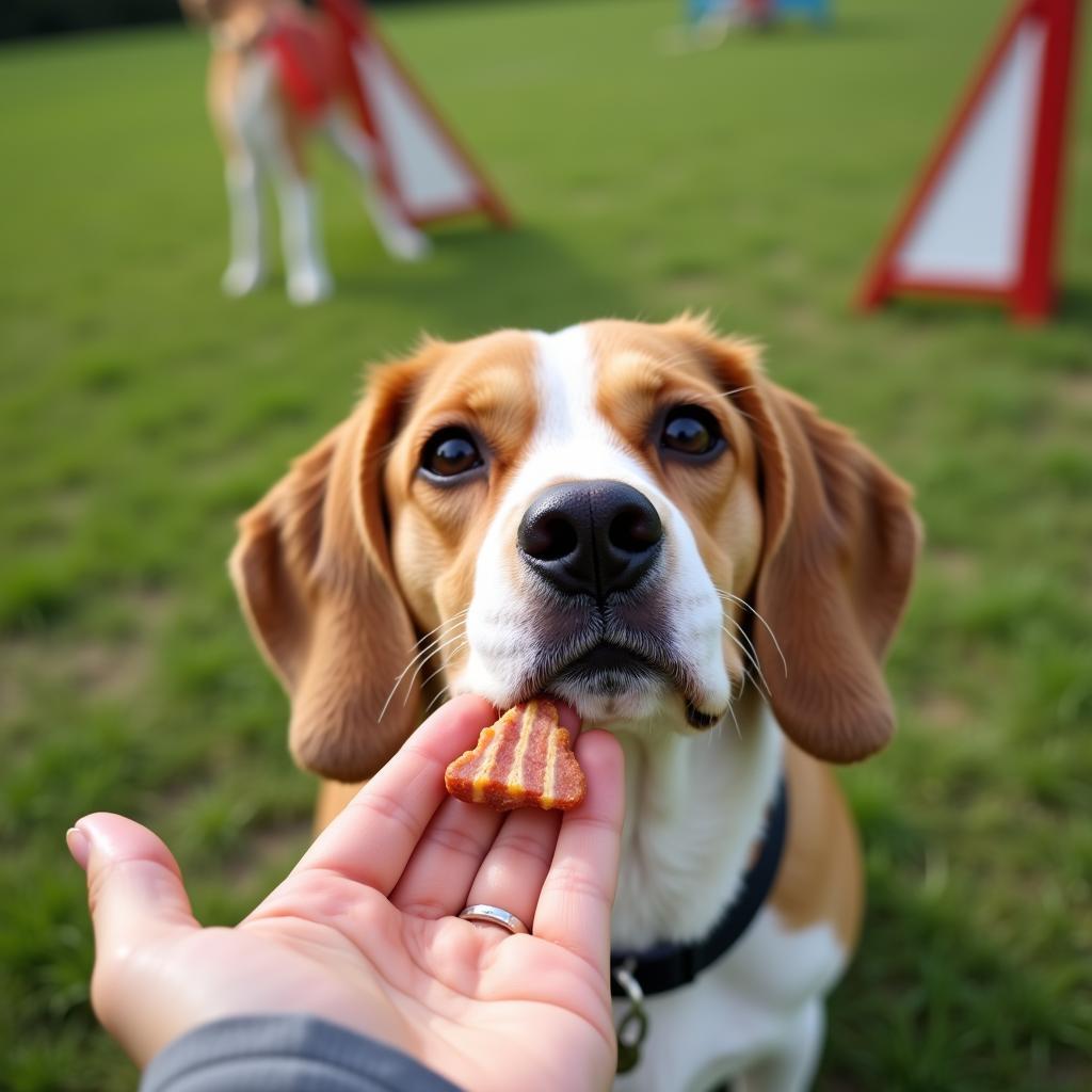 Dog training with bacon flavored treats