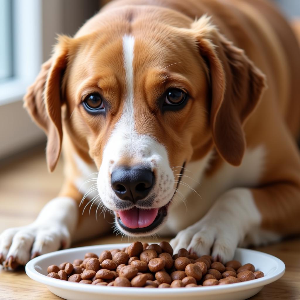 A Dog with Kidney Disease Enjoying its Specialized Diet