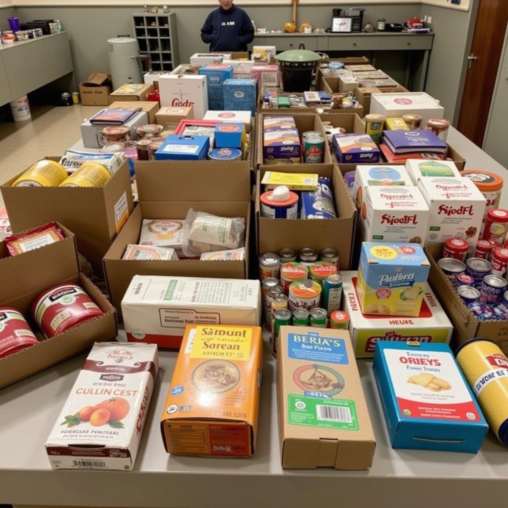 Donating canned goods and fresh produce to a food pantry in Stamford