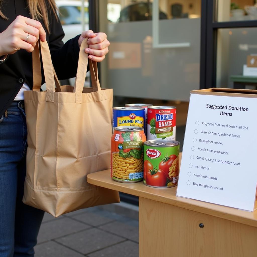 Donating food items to an Everett food bank