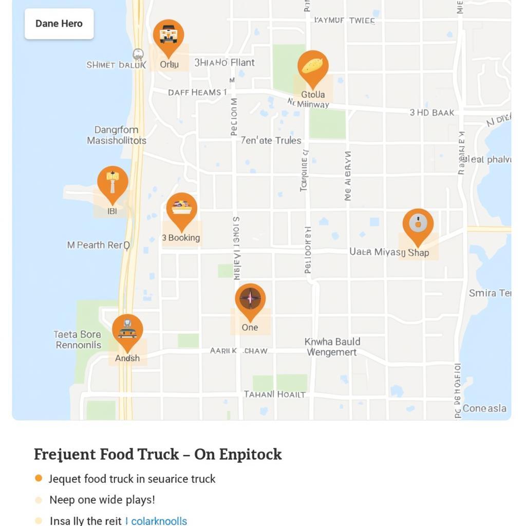 Map of downtown Pensacola highlighting popular food truck locations.