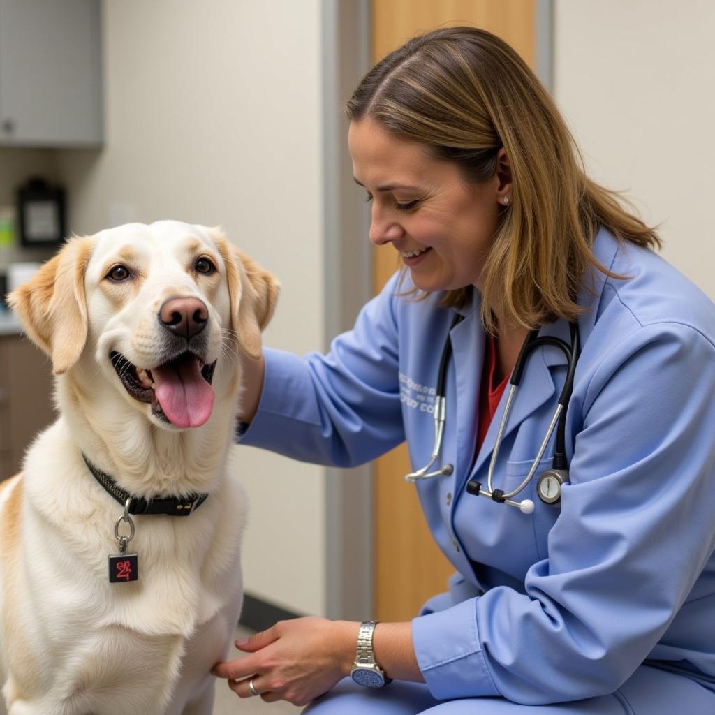 Dr. Ruth Roberts examining a happy, healthy dog