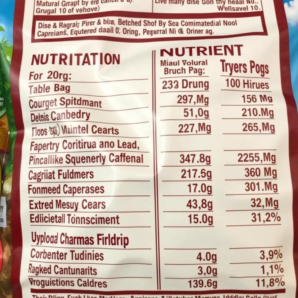 Dr. Tim's Nutritional Information Chart