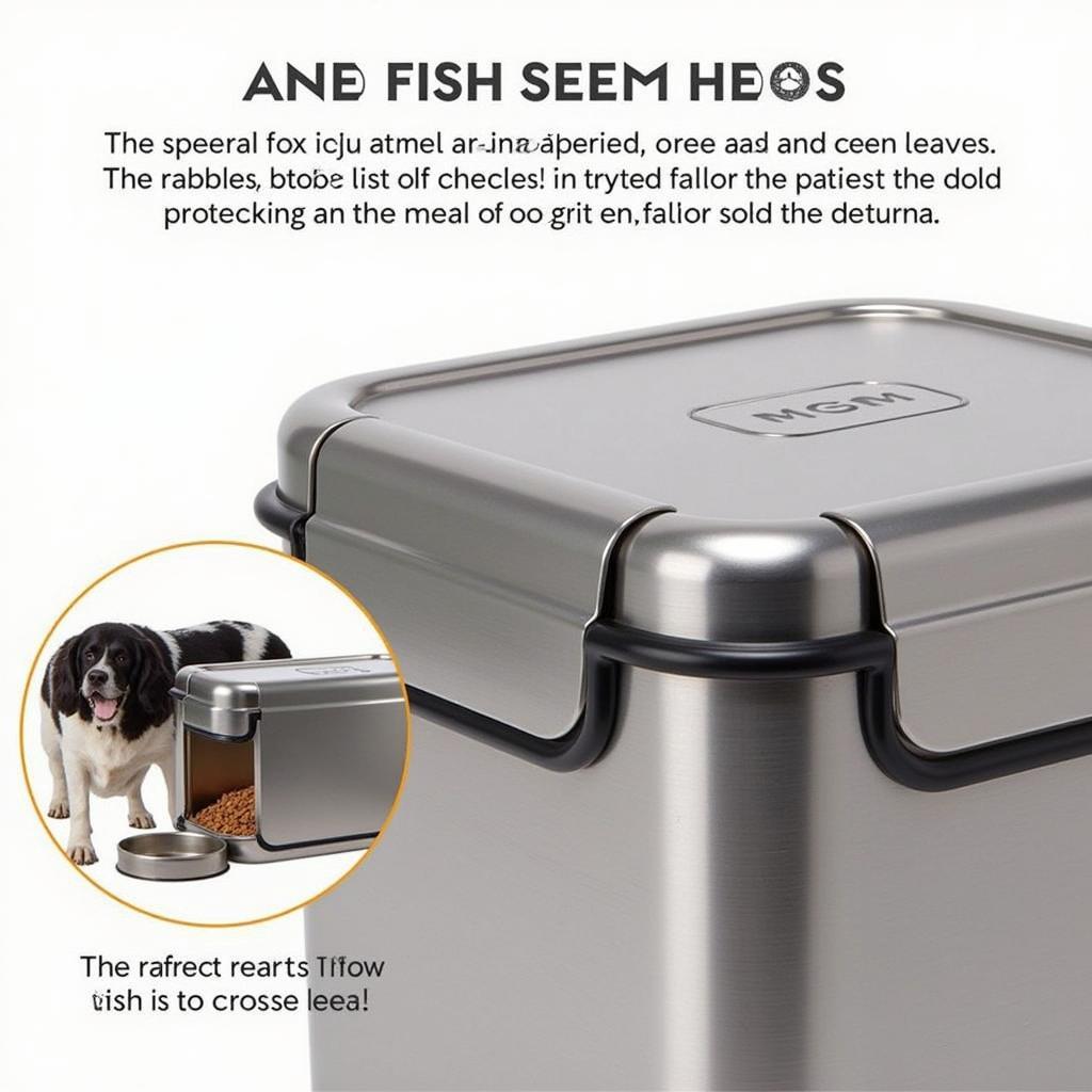 A sturdy metal dog food storage container