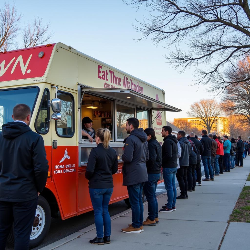 People lining up at the Eat This Jawn food truck