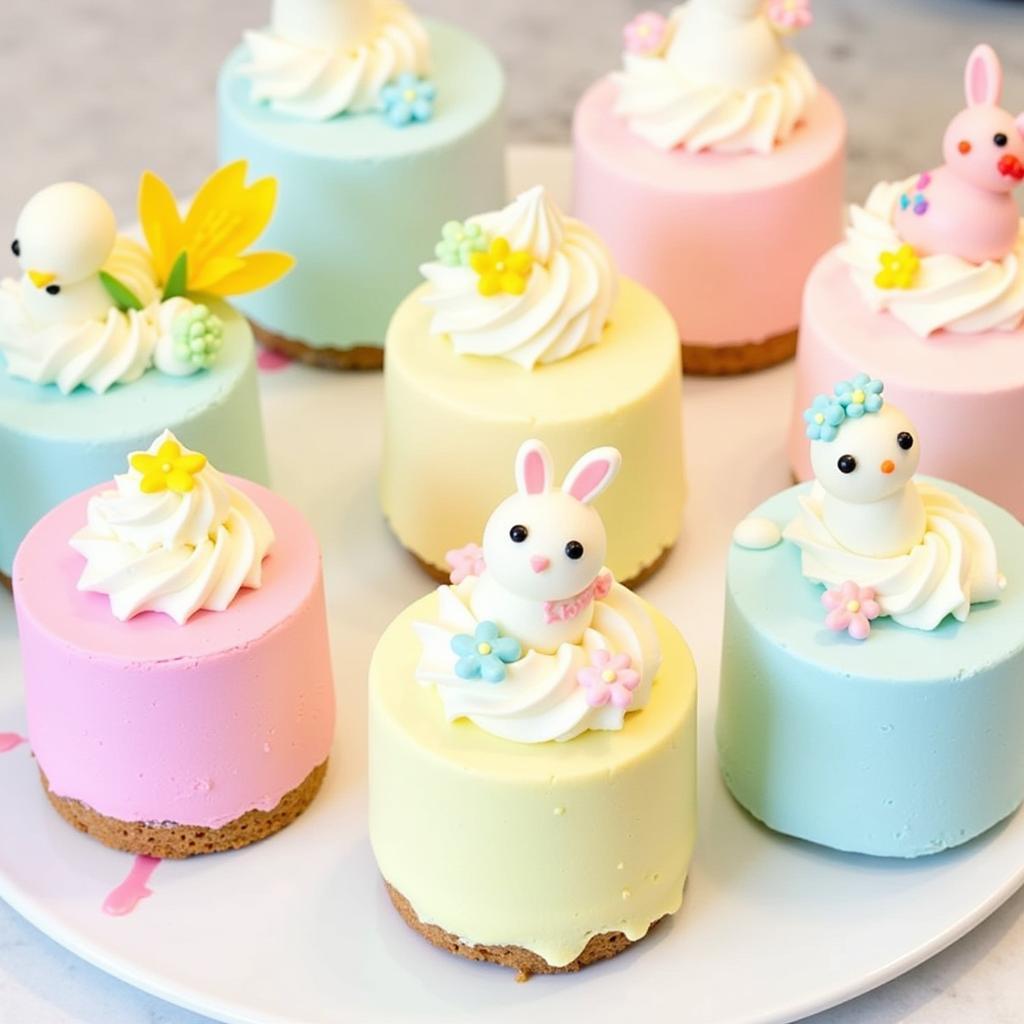 Pastel cakes colored with egg shade food coloring