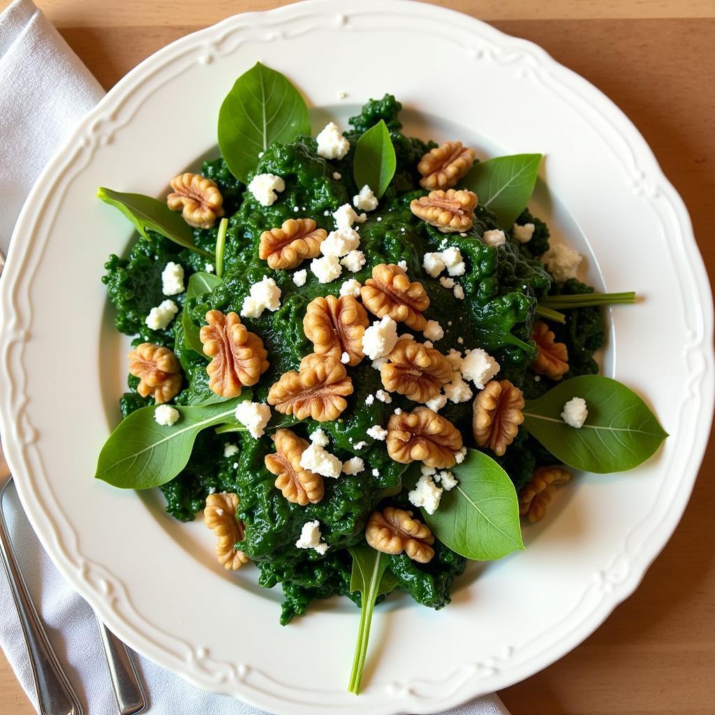 Emerald Greens Salad with Feta and Walnuts