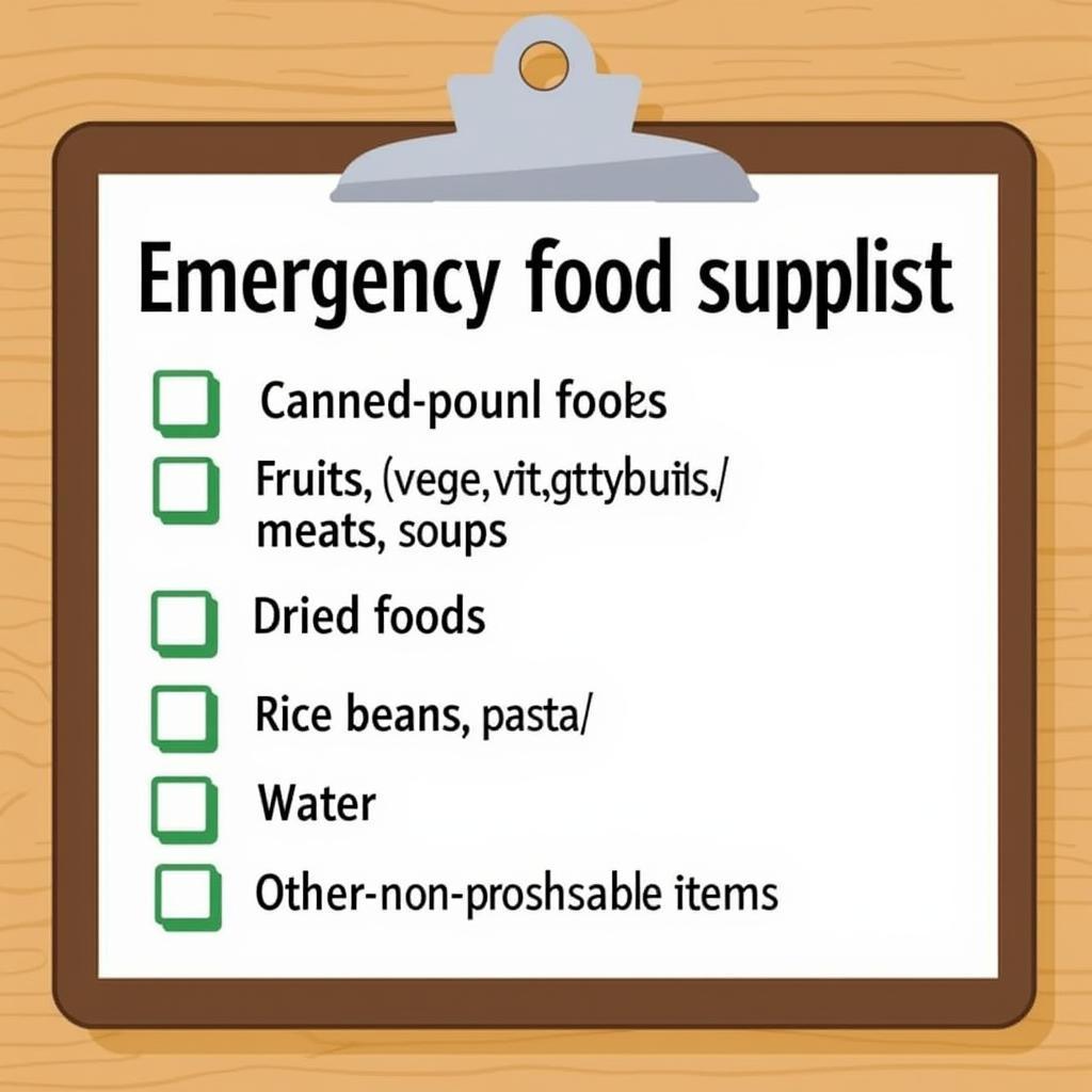 A checklist of essential food items for a family emergency food supply.