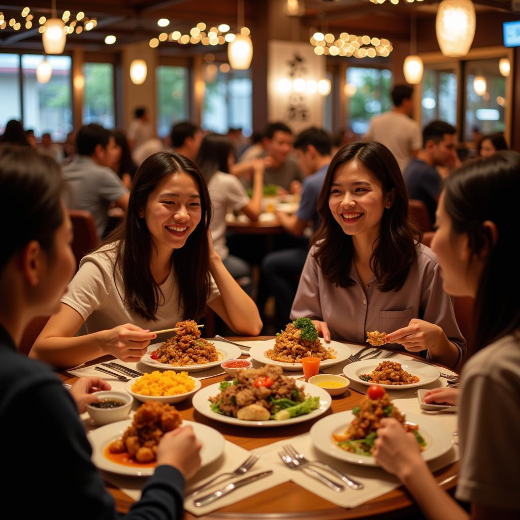 Friends Enjoying Authentic Chinese Cuisine