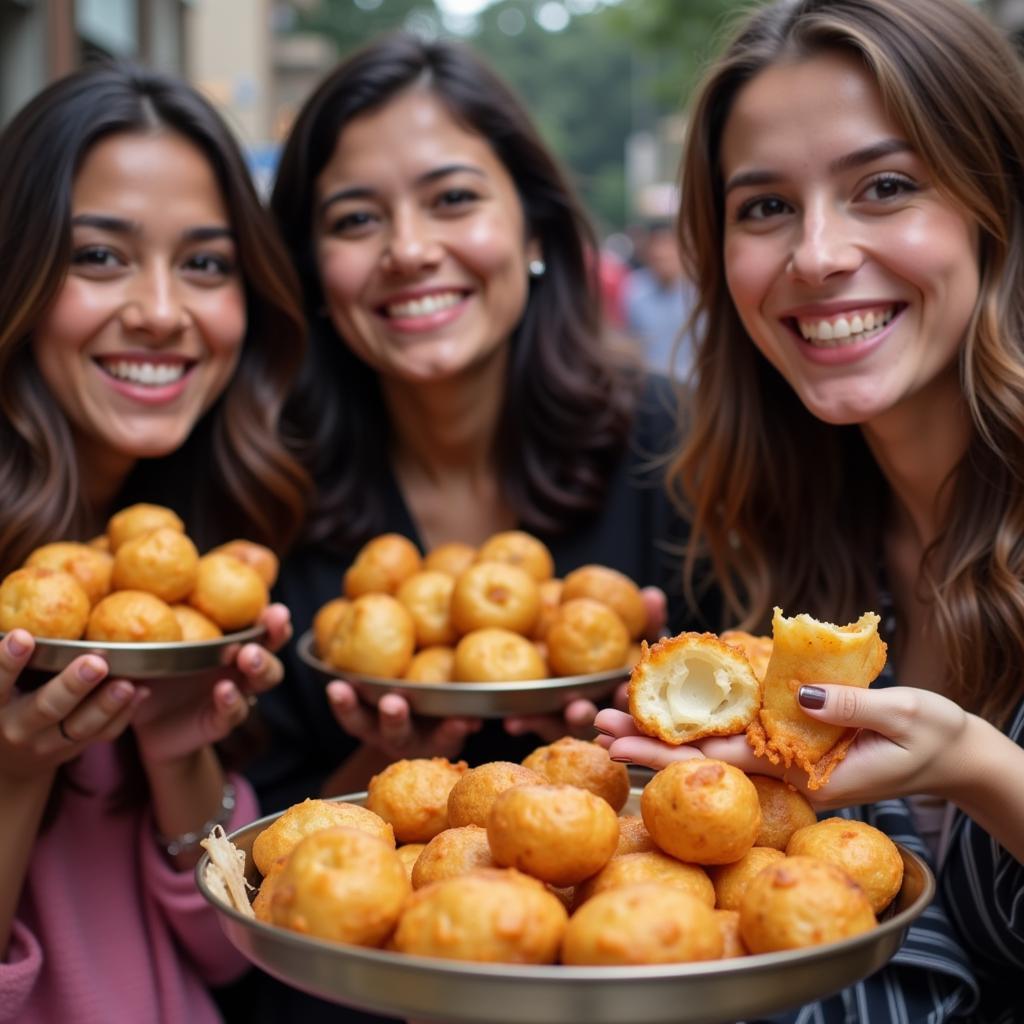 Enjoying golgappa with friends