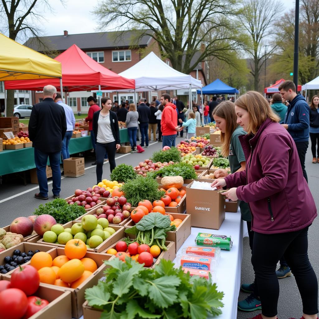 Fresh produce being collected at a farmers market food drive in Essex County