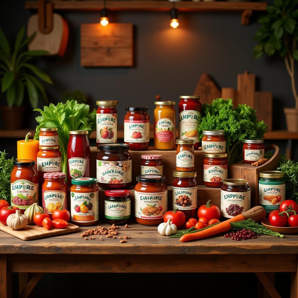 A diverse spread of empire food products showcased on a table, highlighting the variety and quality.