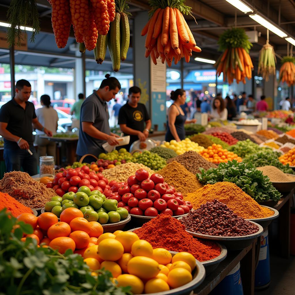 Exploring a bustling food market in Medellin