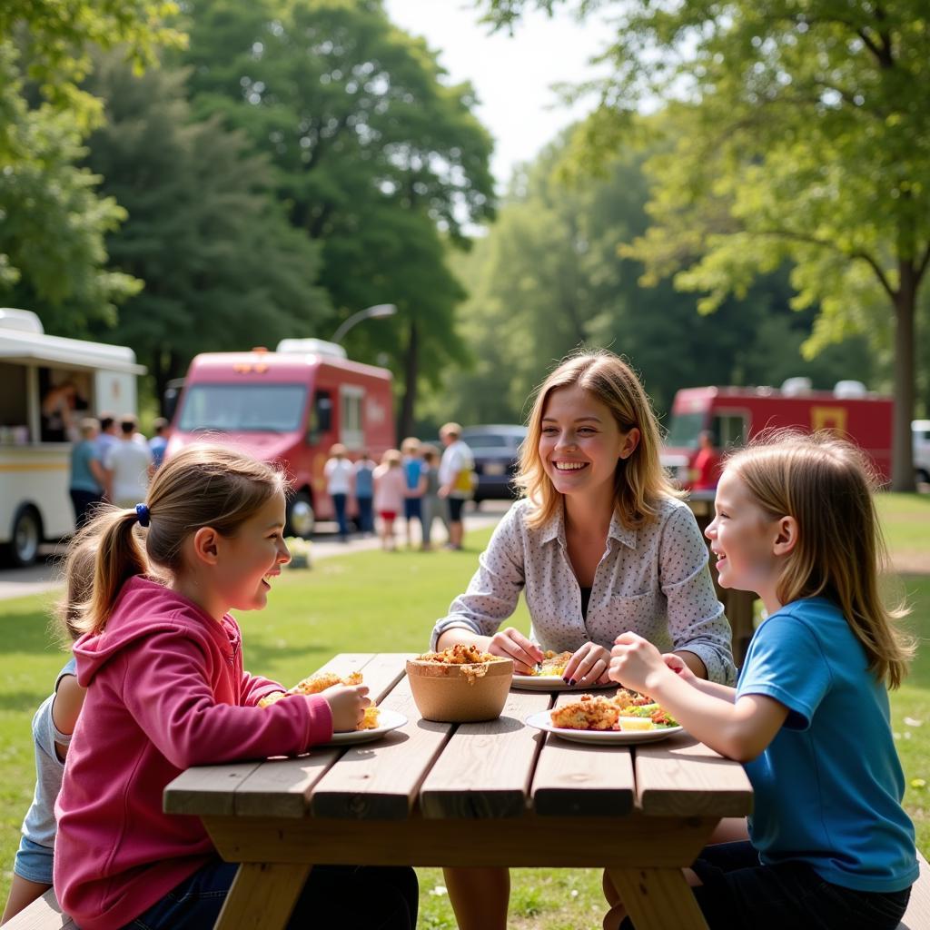 Families enjoying a meal from a food truck in Franklin