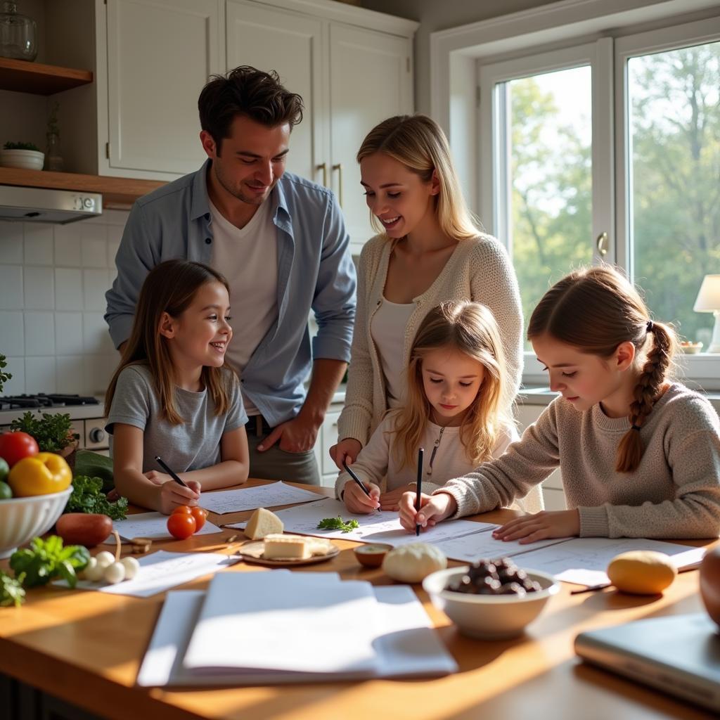 Family Creating Food Riddles Together in Kitchen