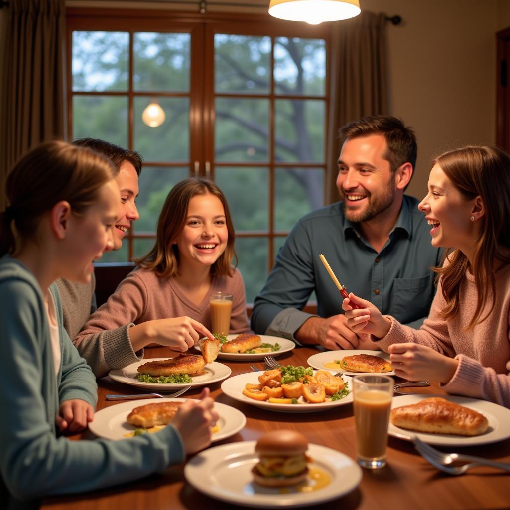 Family Enjoying Bob Evans Frozen Meal