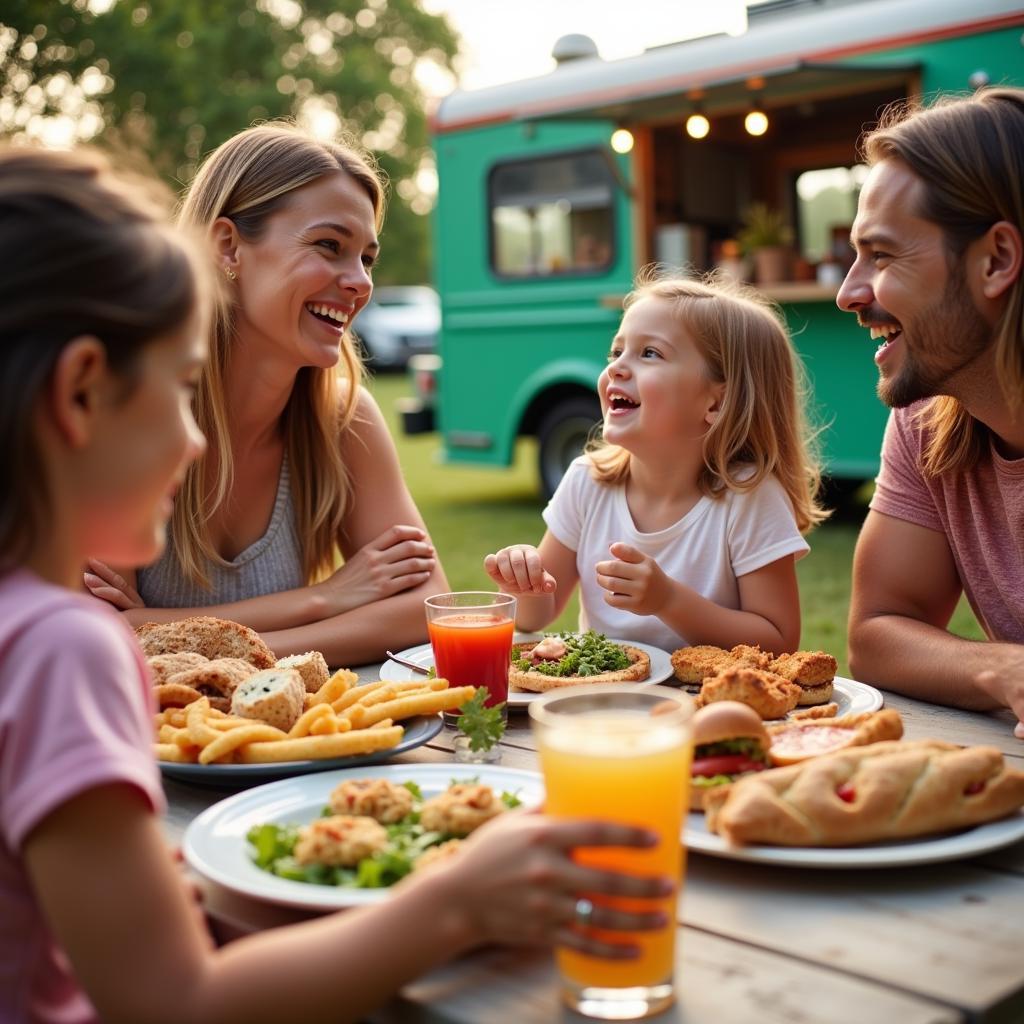 Family enjoying food and drinks at Food Truck Friday Pinckney