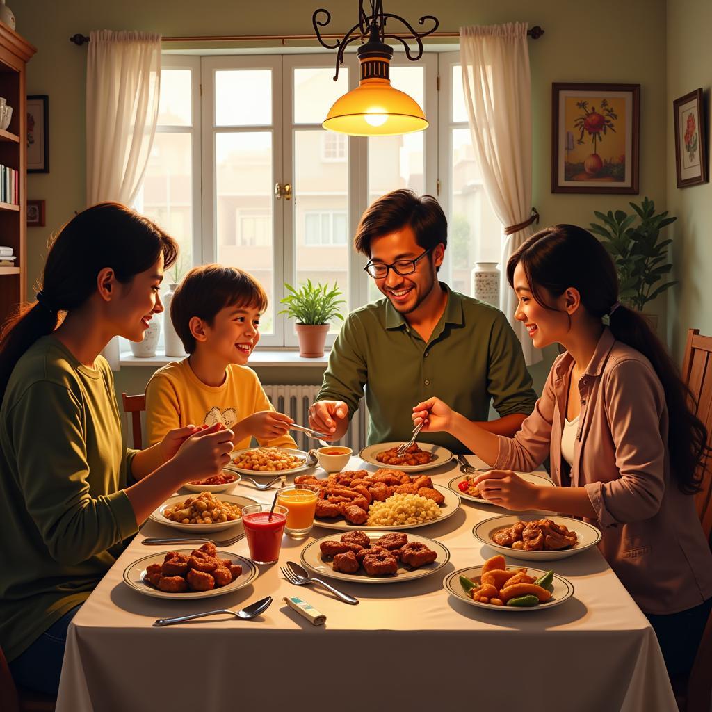 Family Enjoying a Halal Meal Together