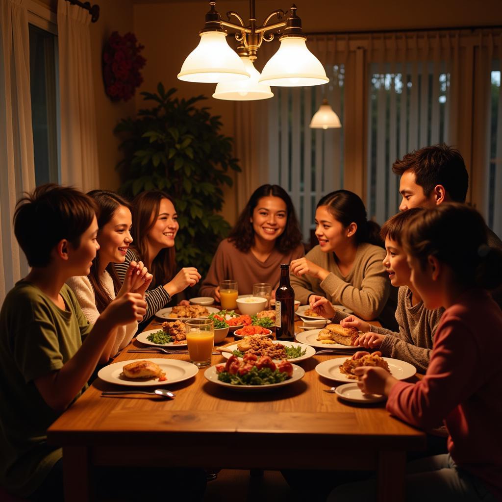 Family enjoying a traditional meal together