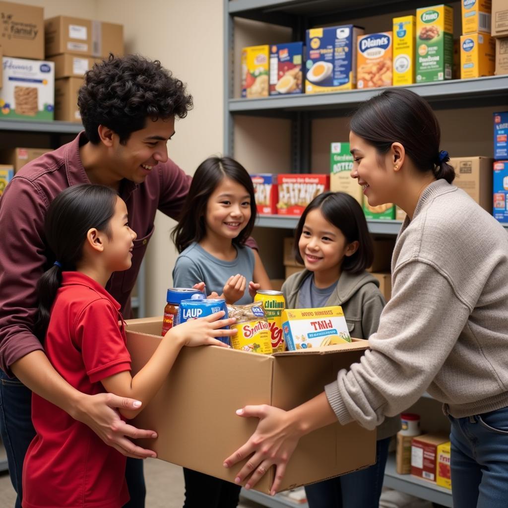 A Family Receiving Food Donations