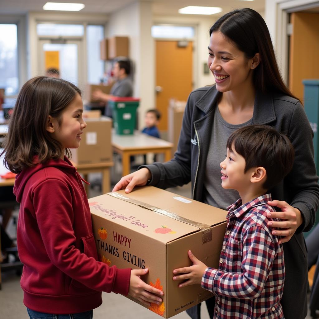 Family Receiving a Thanksgiving Food Box