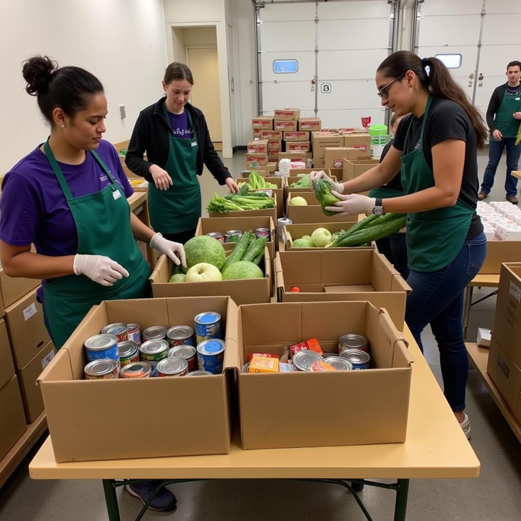 Volunteers sorting food at a Far Rockaway food pantry